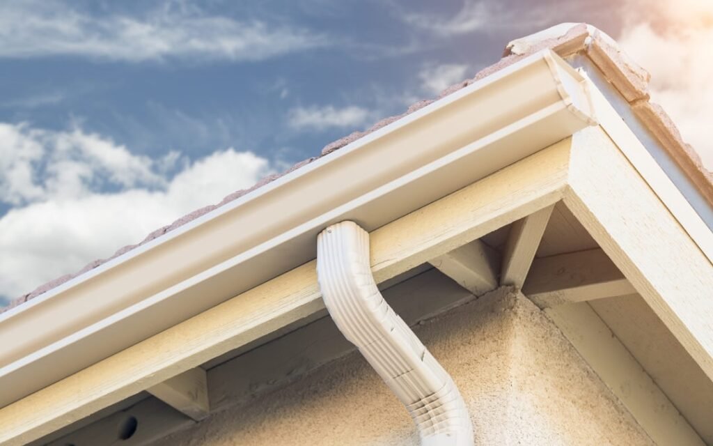 5-inch white K-style seamless aluminum gutter installation in South Shore MA