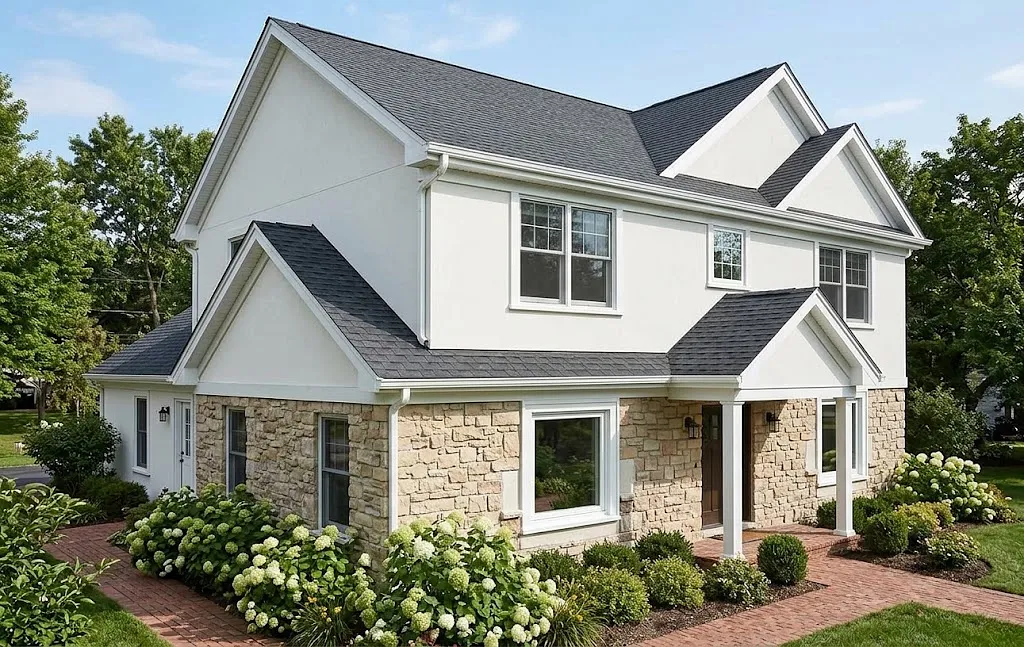 Custom aluminum fascia and rake board wraps installed behind gutters